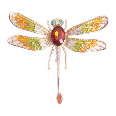 Magnifique Grande Broche Libellule Émaillée Couleur Rouge