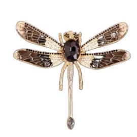Magnifique Grande Broche Libellule Émaillée Couleur Marron