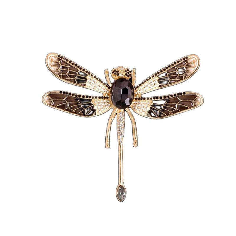 Magnifique Grande Broche Libellule Émaillée Couleur Marron