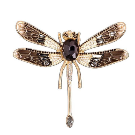 Magnifique Grande Broche Libellule Émaillée Couleur Marron