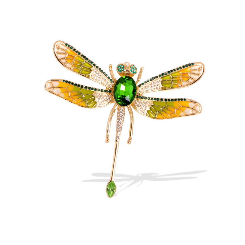 Magnifique Grande Broche Libellule Émaillée Couleur Vert