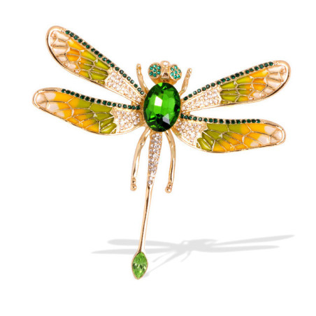 Magnifique Grande Broche Libellule Émaillée Couleur Vert
