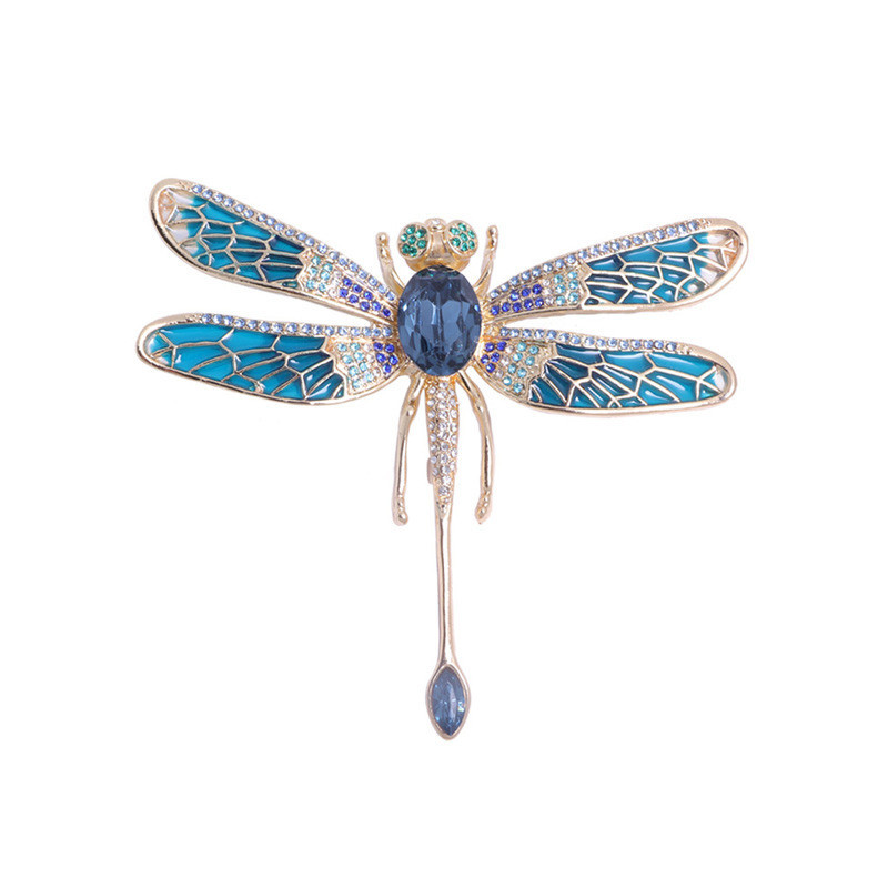 Magnifique Grande Broche Libellule Émaillée Couleur Bleu