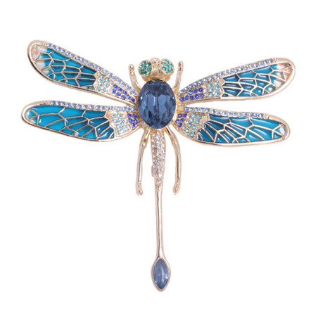 Magnifique Grande Broche Libellule Émaillée Couleur Bleu