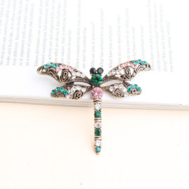 Grande Broche Libellule aux Ailes Vintage Vert