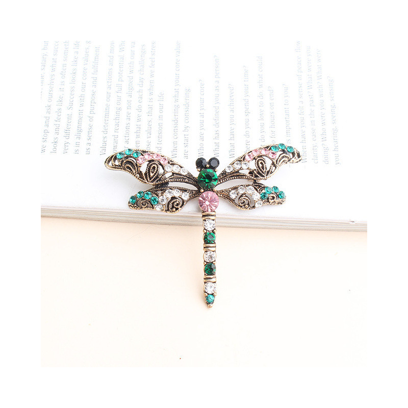 Grande Broche Libellule aux Ailes Vintage Vert