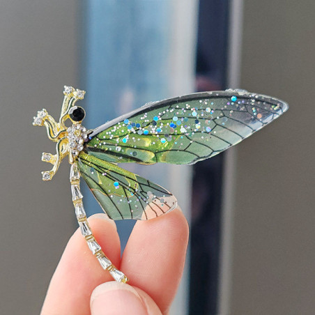Broches Libellule en Acrylique aux ailes transparentes Couleur Vert