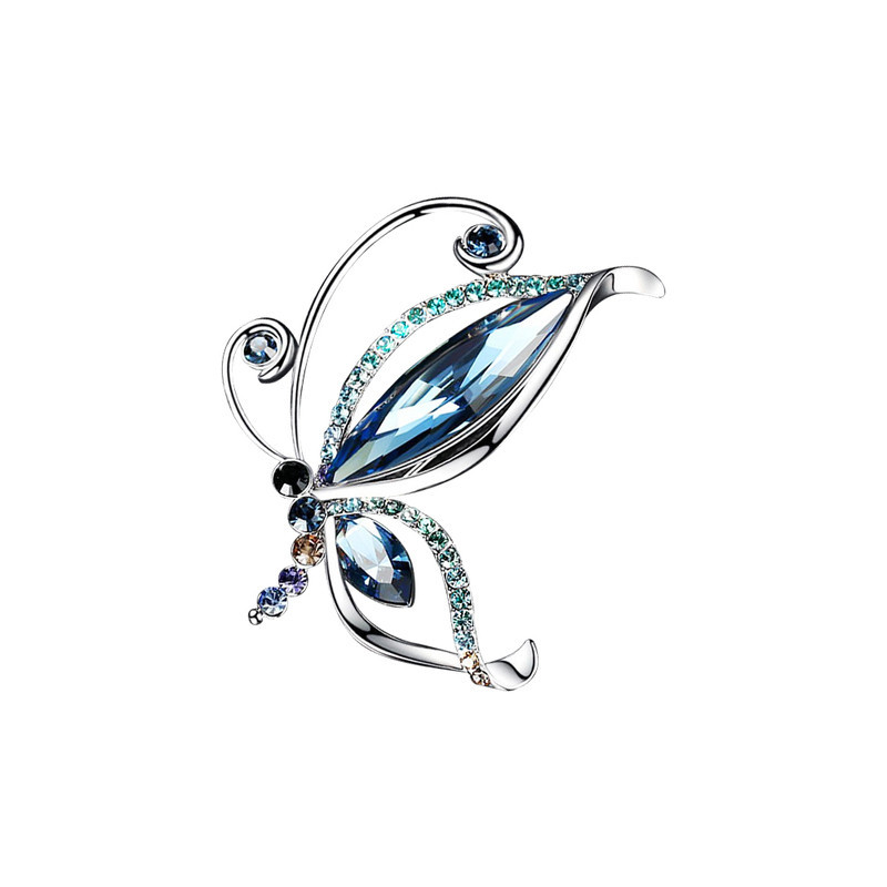Broche Papillon Design en Cristal Couleur Bleu