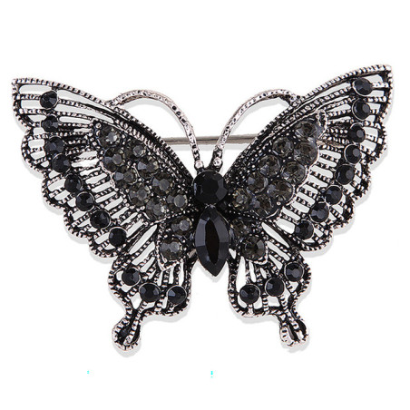 Magnifique Broche Papillon en Strass Couleur Noir