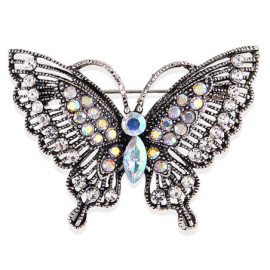 Magnifique Broche Papillon en Strass Couleur Argent