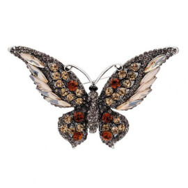Magnifique Grande Broche Papillon aux ailles travaillées en Cristal Couleur Orange