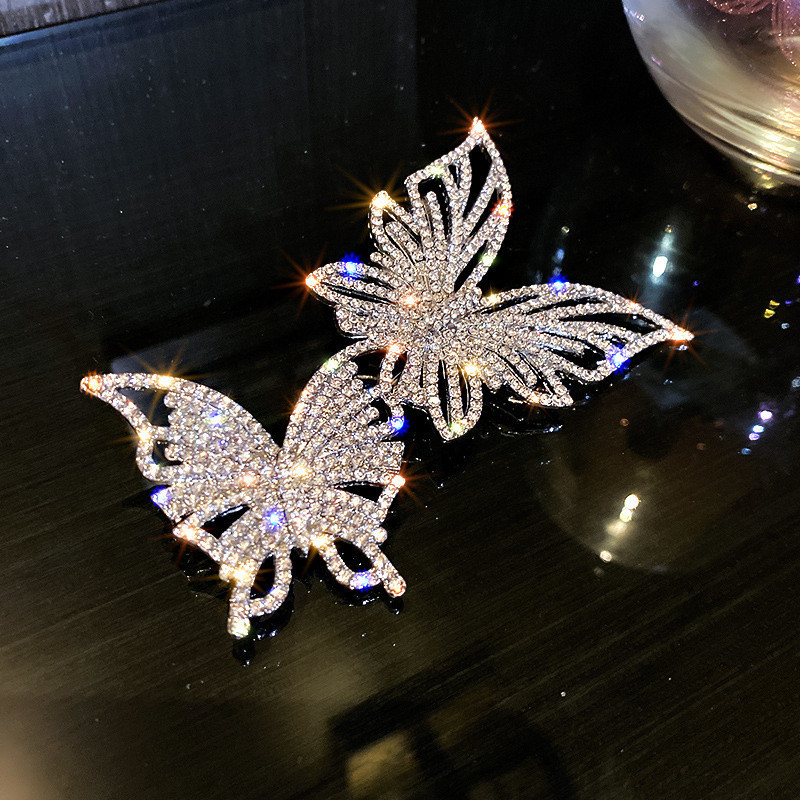 Magnifique Broche Papillon Double Strass Brillants