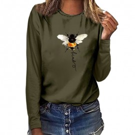 T-shirt manches longues pour femme Bee Kind vert kaki