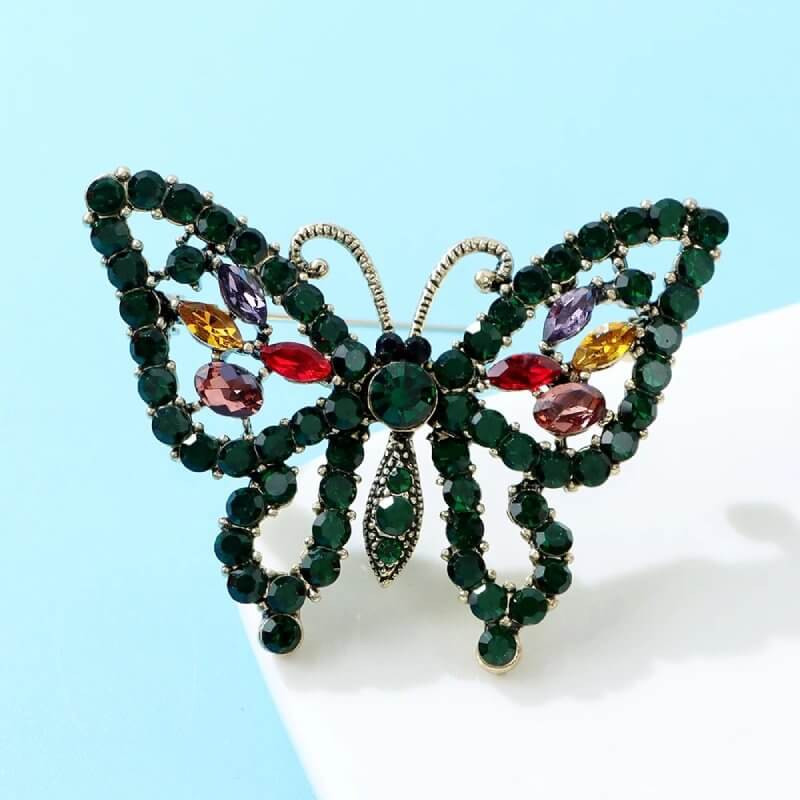 Broche Papillon Composée de Strass Couleur Vert