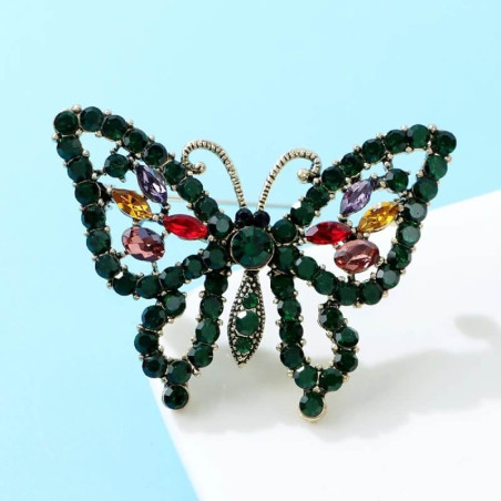 Broche Papillon Composée de Strass Couleur Vert