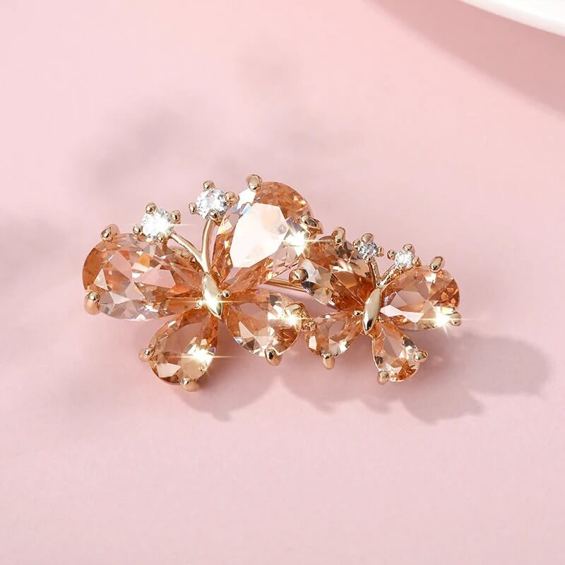 Ensemble de 2 Petites Broches Papillon en Strass Couleur Doré
