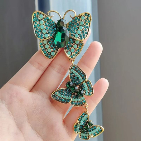 Grande Broche de 3 Papillons Style Vintage Couleur Vert