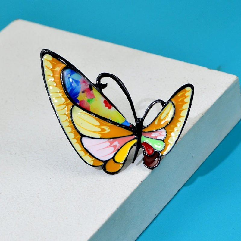 Magnifique Broche Papillon Étincelante Couleur Jaune