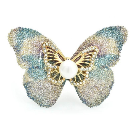 Grande Broche Papillon Perle et effet Dentelle Couleur Vert