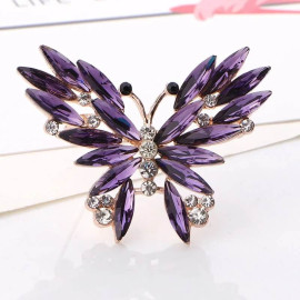 Broche Papillon en Cristaux Effilochés et Strass Couleur Violet
