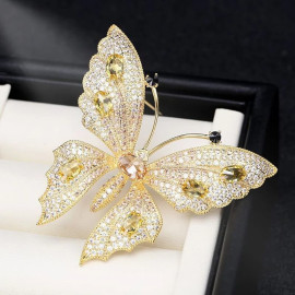 Grande broche Papillon aux ailes scintillantes Couleur Jaune