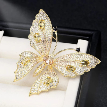 Grande broche Papillon aux ailes scintillantes Couleur Jaune