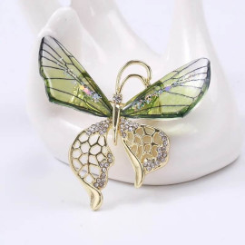 Broche Papillon en Cristal et strass au Design Printanier Couleur Vert