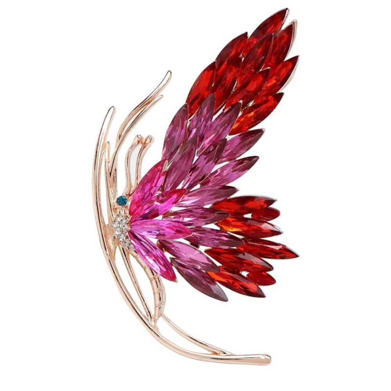 Broche Papillon au strass travaillé très élégante - couleur rouge