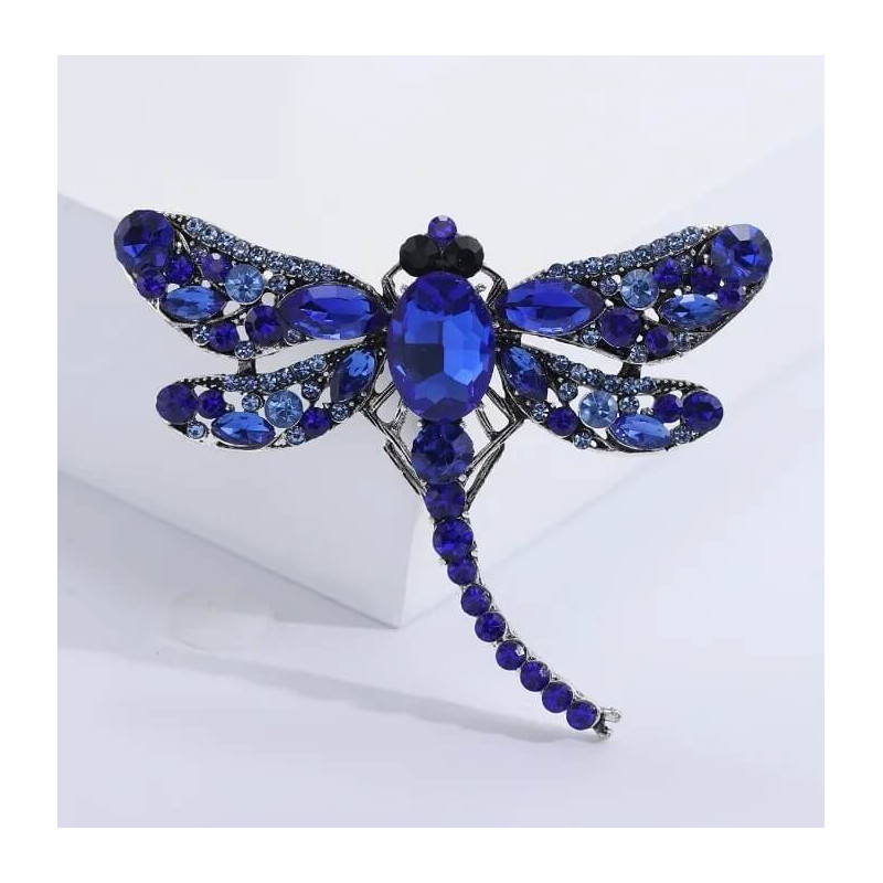 Grande Broche Libellule Ailles en Strass Couleur Bleu
