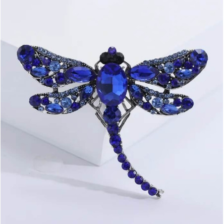 Grande Broche Libellule Ailles en Strass Couleur Bleu
