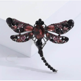 Grande Broche Libellule Ailles en Strass Couleur Noir
