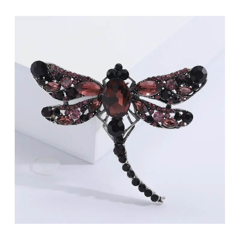 Grande Broche Libellule Ailles en Strass Couleur Noir