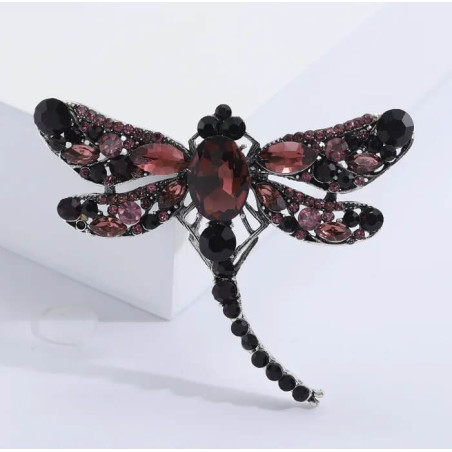 Grande Broche Libellule Ailles en Strass Couleur Noir