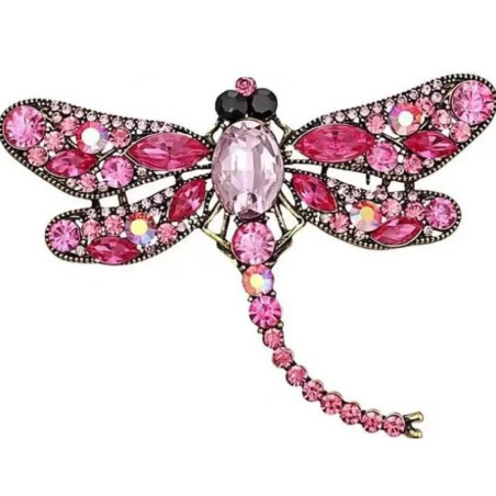 Grande Broche Libellule Ailles en Strass Couleur Rose