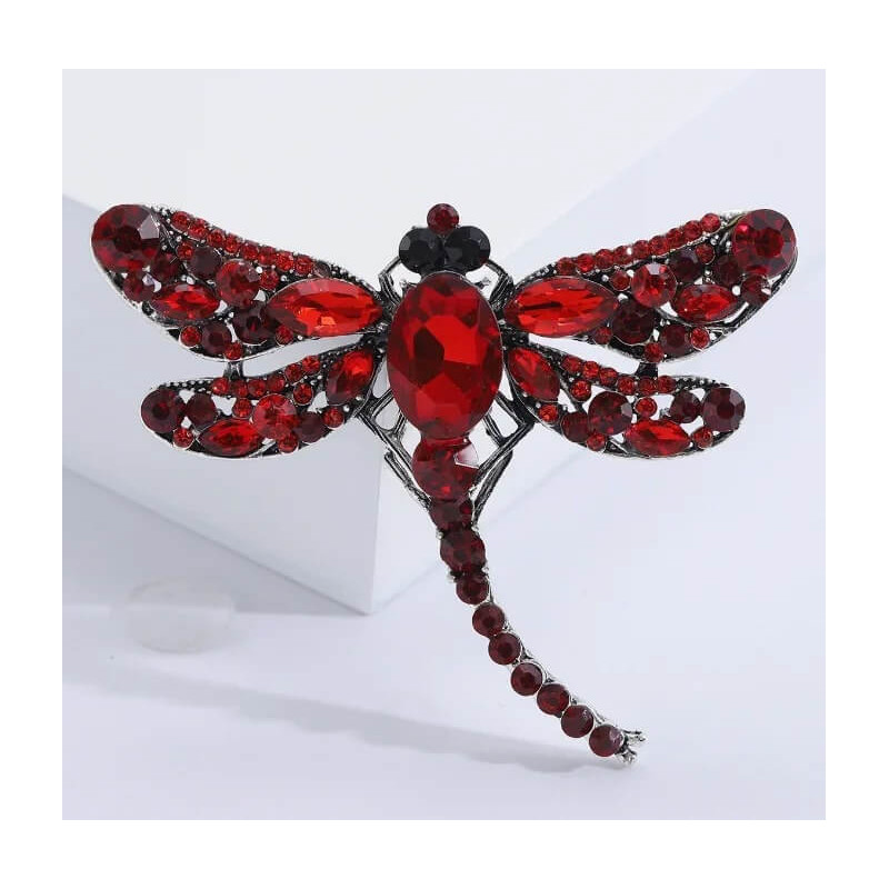 Grande Broche Libellule Ailles en Strass Couleur Rouge