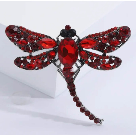 Grande Broche Libellule Ailles en Strass Couleur Rouge
