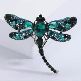 Grande Broche Libellule Ailles en Strass Couleur Vert