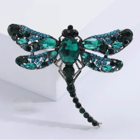 Grande Broche Libellule Ailles en Strass Couleur Vert