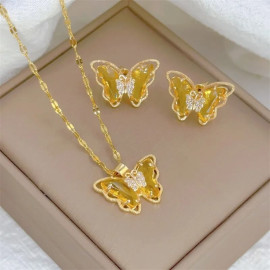 Ensemble Collier et Boucles d'oreilles Papillon Couleur Jaune