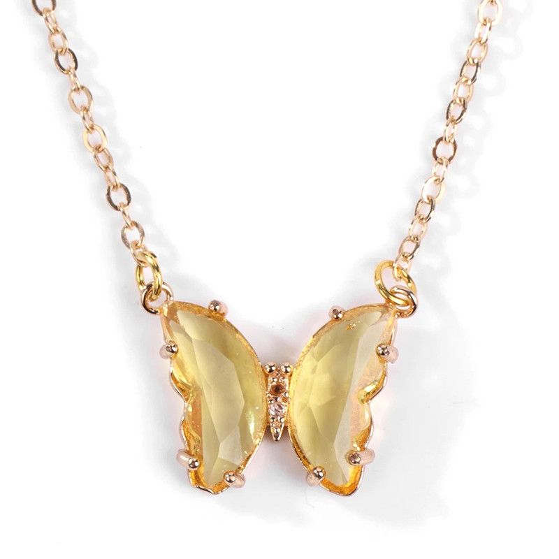 Collier papillon aux Ailes en Quartz doré - couleur jaune