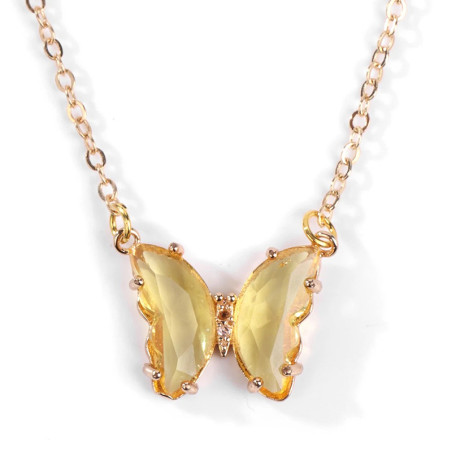Collier papillon aux Ailes en Quartz doré - couleur jaune