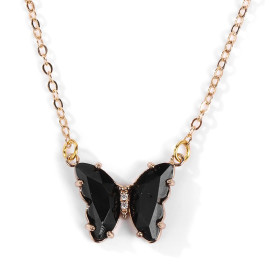 Collier papillon aux Ailes en Quartz doré - couleur noir