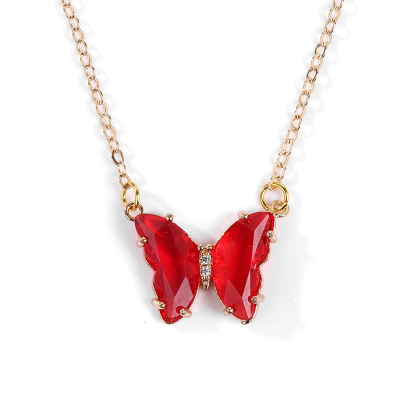Collier papillon aux Ailes en Quartz doré - couleur rouge