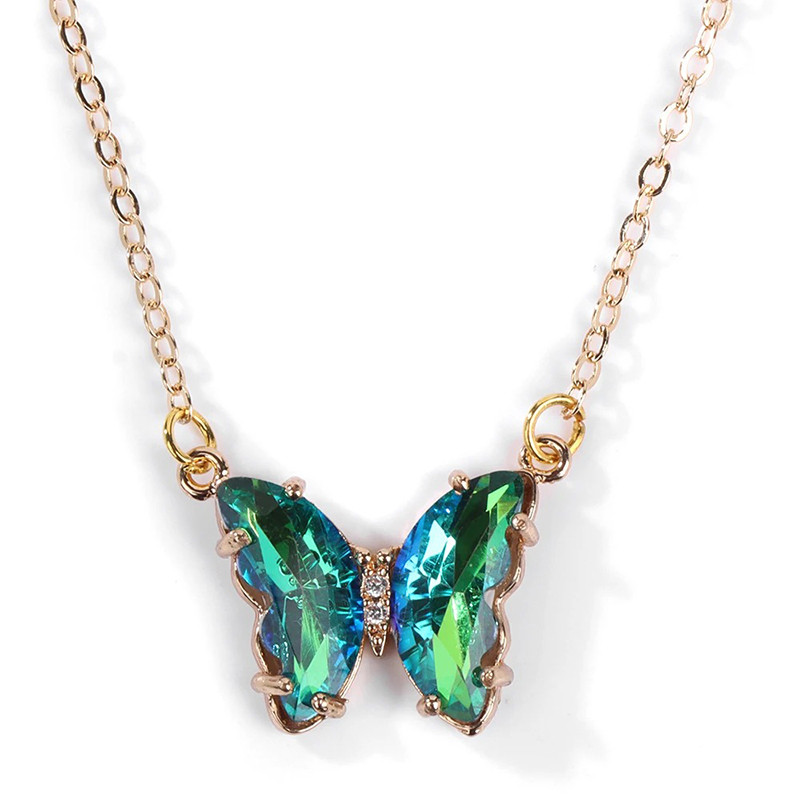 Collier papillon aux Ailes en Quartz doré - couleur vert