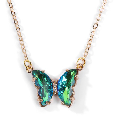 Collier papillon aux Ailes en Quartz doré - couleur vert
