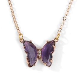 Collier papillon aux Ailes en Quartz doré - couleur violet