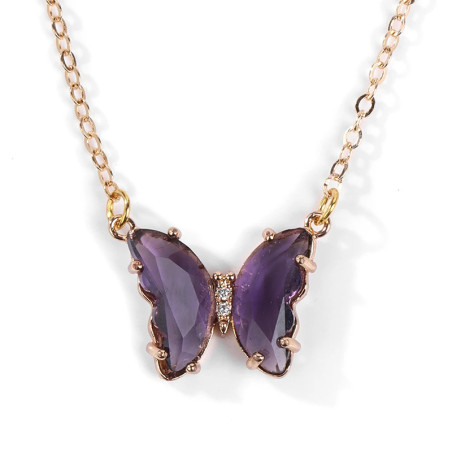 Collier papillon aux Ailes en Quartz doré - couleur violet