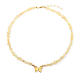 Collier papillon et pierre naturelle -jaune