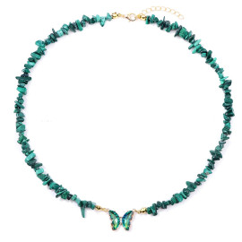 Collier papillon et pierre naturelle - bleu vert