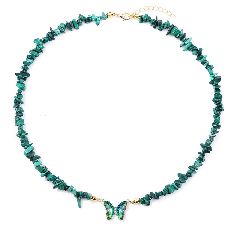 Collier papillon et pierre naturelle - bleu vert